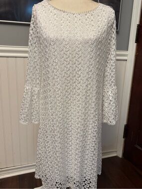 Brittany Black White Long Bell Sleeve Crochet Lace Dress Size Large Boho Retro